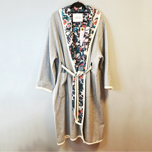 Tanya Taylor Coat Grey / Floral Reversible Cadence Floral Belted Coat Sz M/L NWT - Picture 6 of 15